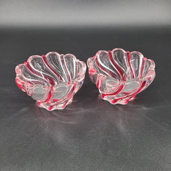 Mikasa Crystal Red Pink Crystal Swirl Votive or Tealight Holder Set of 2 - Picture 1 of 3